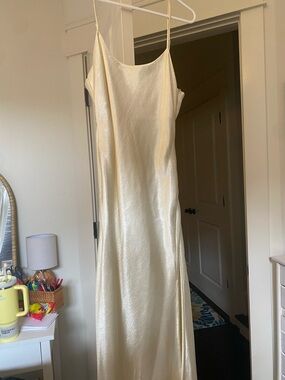 Altered State Elegant Cream Satin Slip Dress with Thin Straps